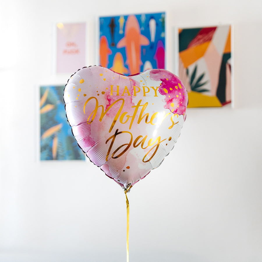 Ballon Fête des Mères Aquarelle sur fond blanc