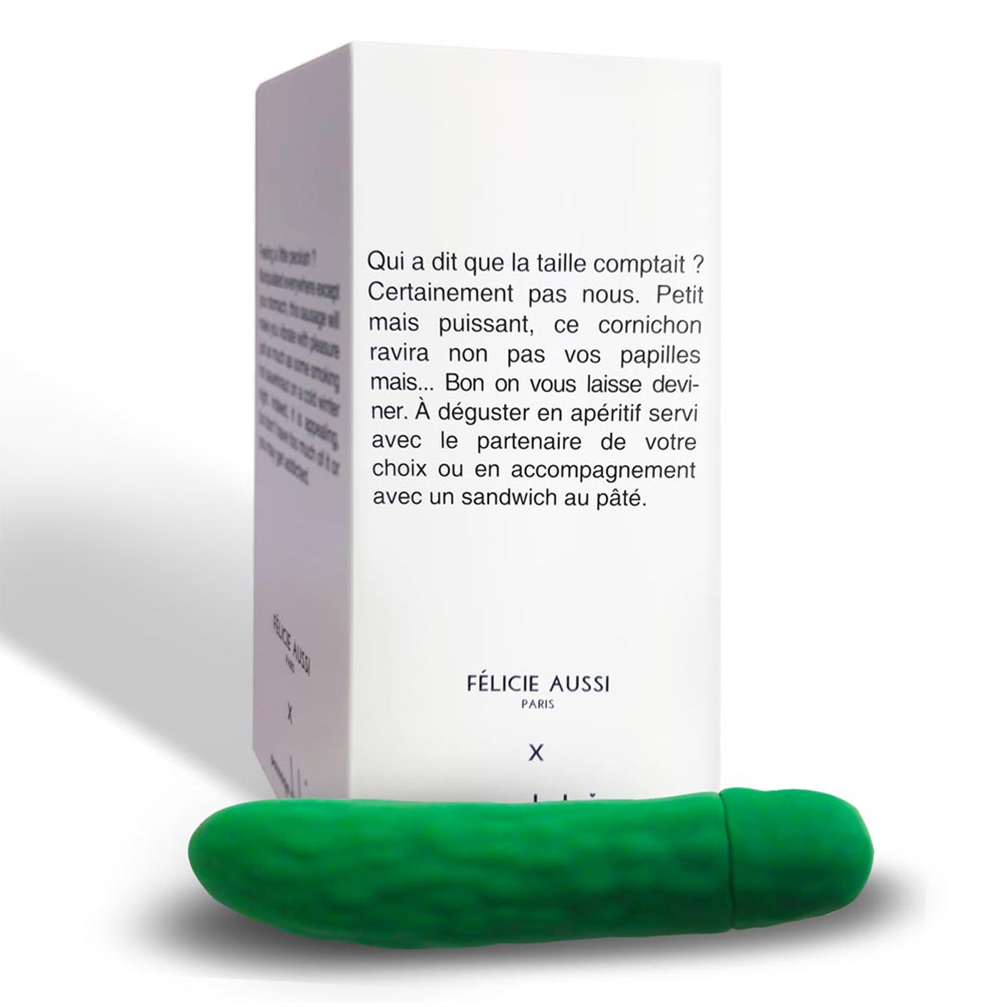 Sextoy vibrant cornichon en silicone, vue de côté.
