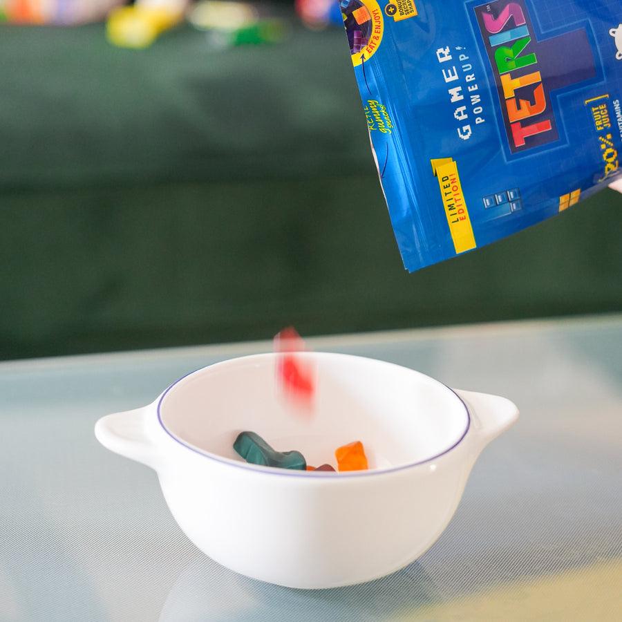 Bonbons originaux Tetris colorés dans un emballage ludique