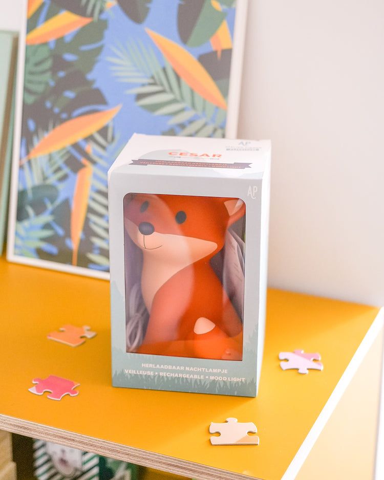 Veilleuse renard avec texture douce et lumière apaisante.