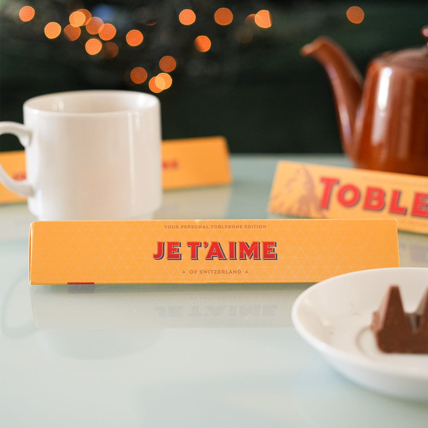 Toblerone personnalisé avec message sur fond blanc