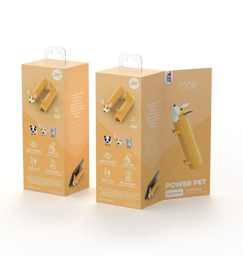 Batterie externe en forme de Corgi avec pattes ventouses