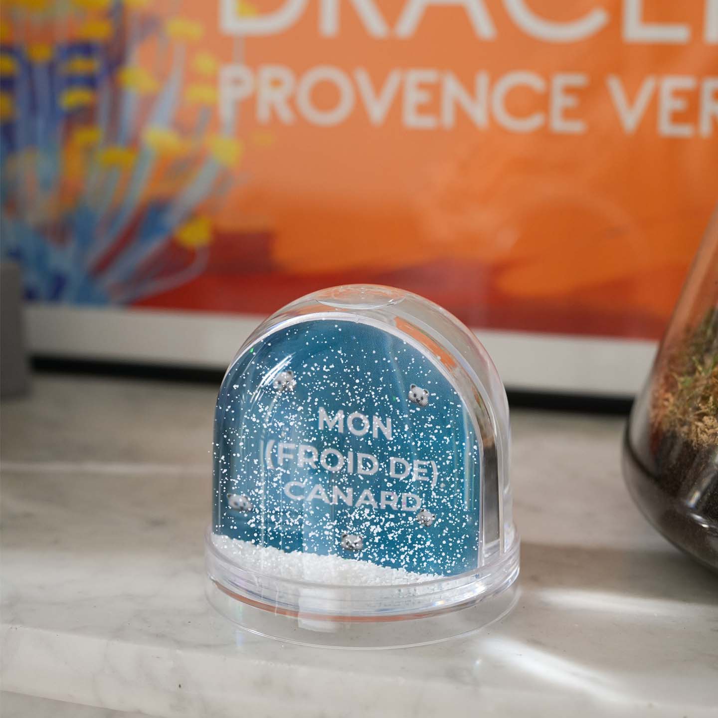 Boule à neige personnalisée avec flocons et message unique
