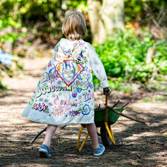 Cape de super héros à colorier avec motifs à personnaliser.