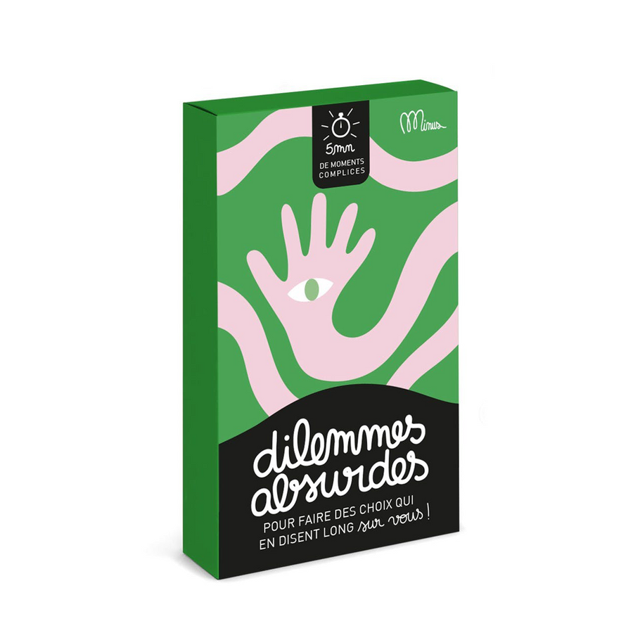 Couverture du jeu Dilemmes Absurdes avec illustrations colorées.