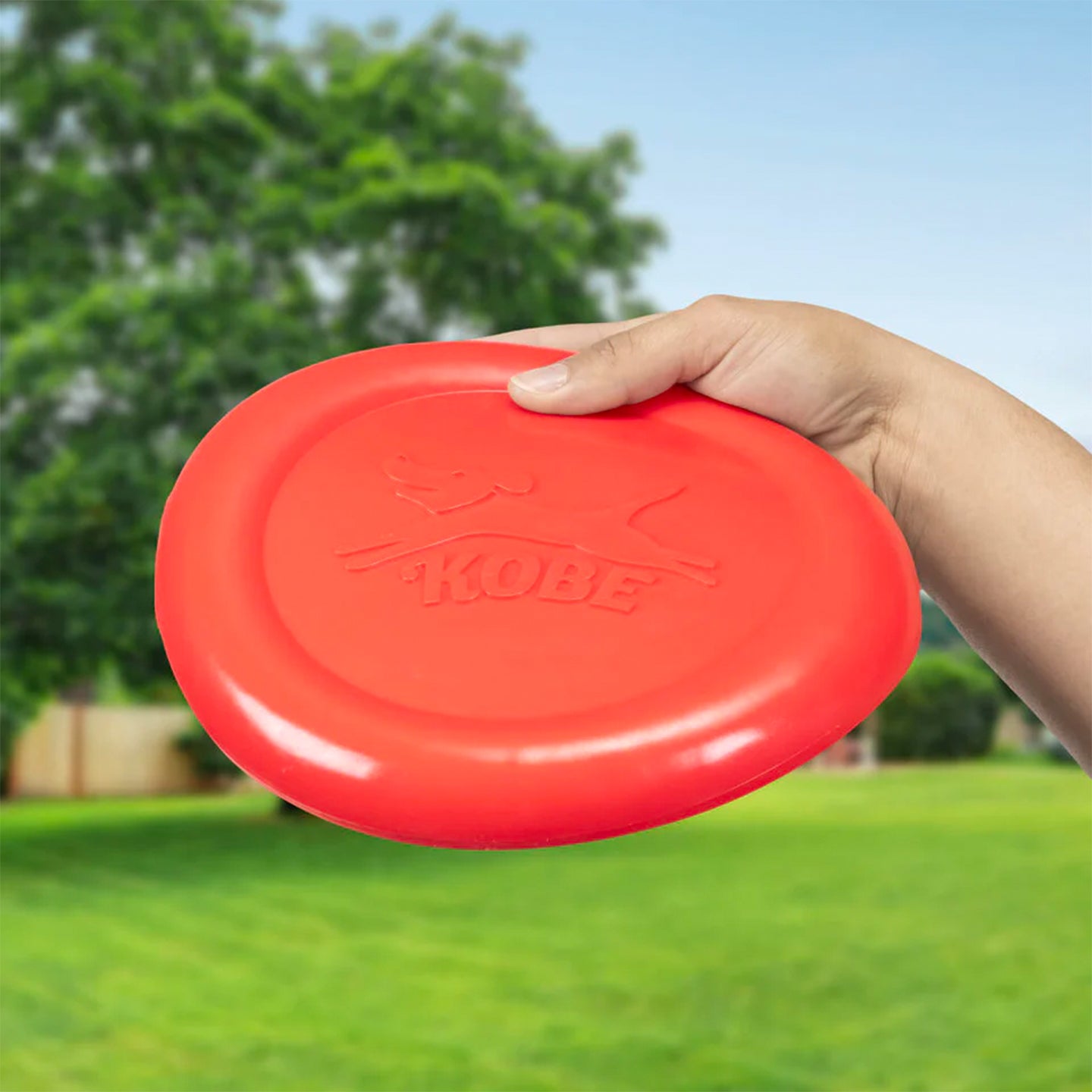 Frisbee rouge pour chien avec motif bacon en relief