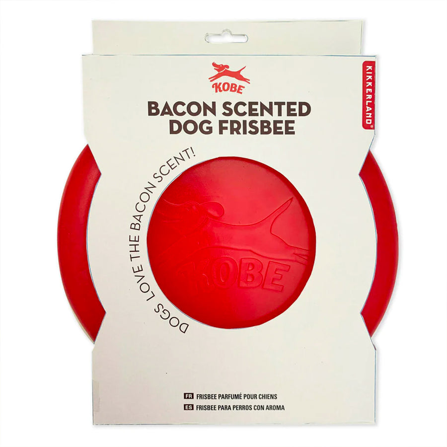 Frisbee rouge pour chien avec motif bacon attractif