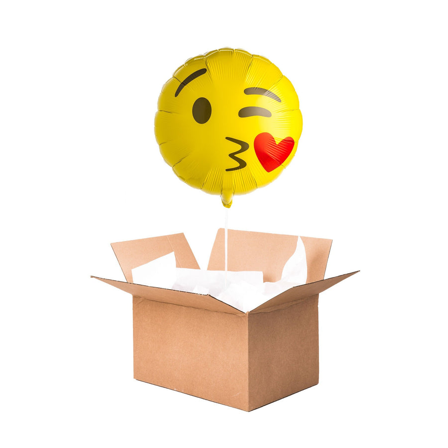 Ballon Emoji Bisous en forme de bisou rouge sur fond blanc.