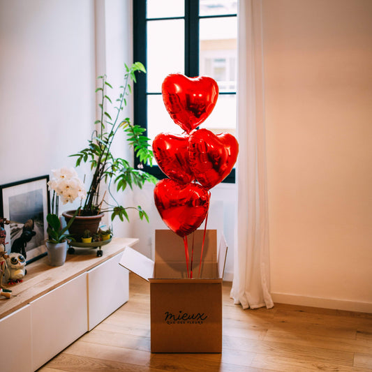 Box 4 Ballons Coeurs en forme de coeurs rouges sur fond blanc