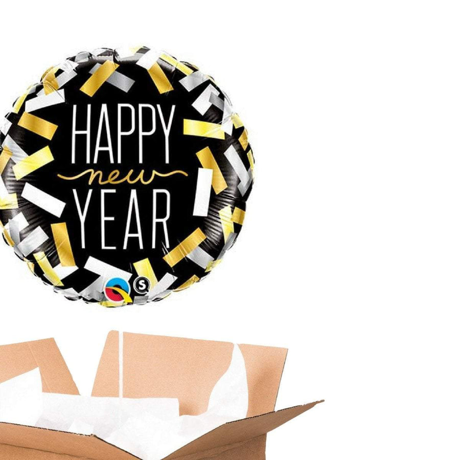Ballon Happy New Year Confetti avec confettis colorés sur fond blanc