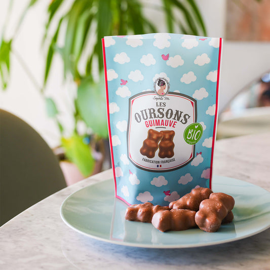 Sachet d'oursons guimauve enrobés de chocolat au lait