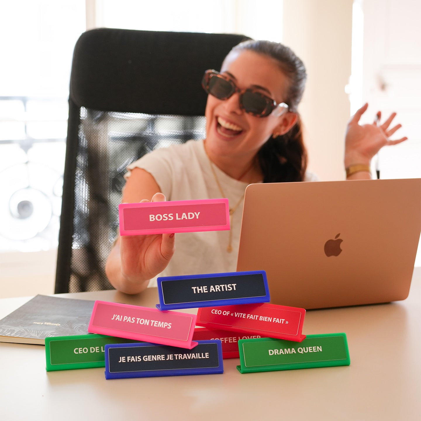 Plaque de bureau personnalisée avec message humoristique