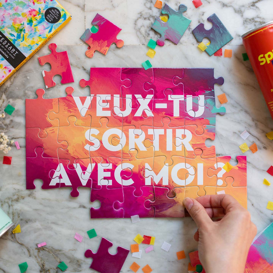 Puzzle personnalisé avec message de demande en mariage.