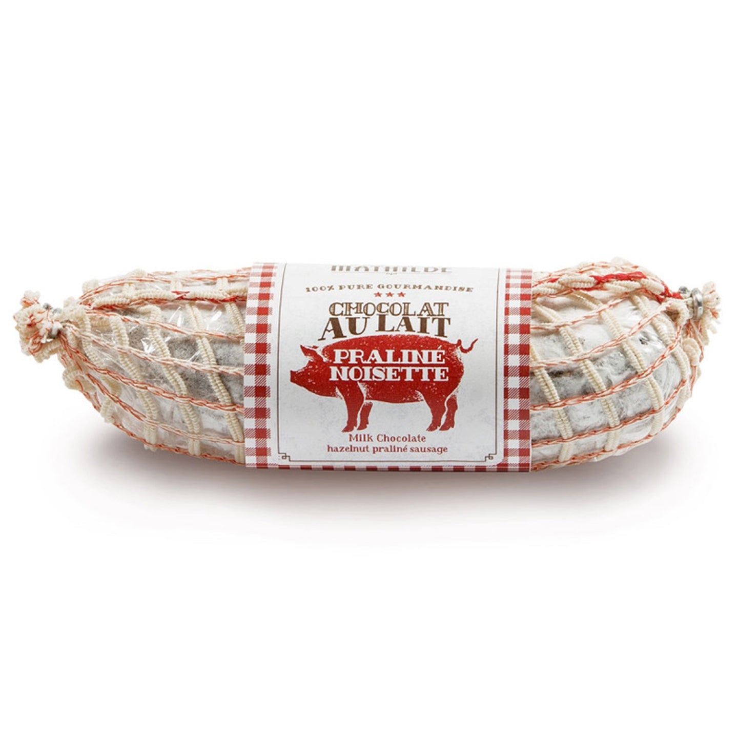 Saucisson en chocolat avec texture lisse et brillante