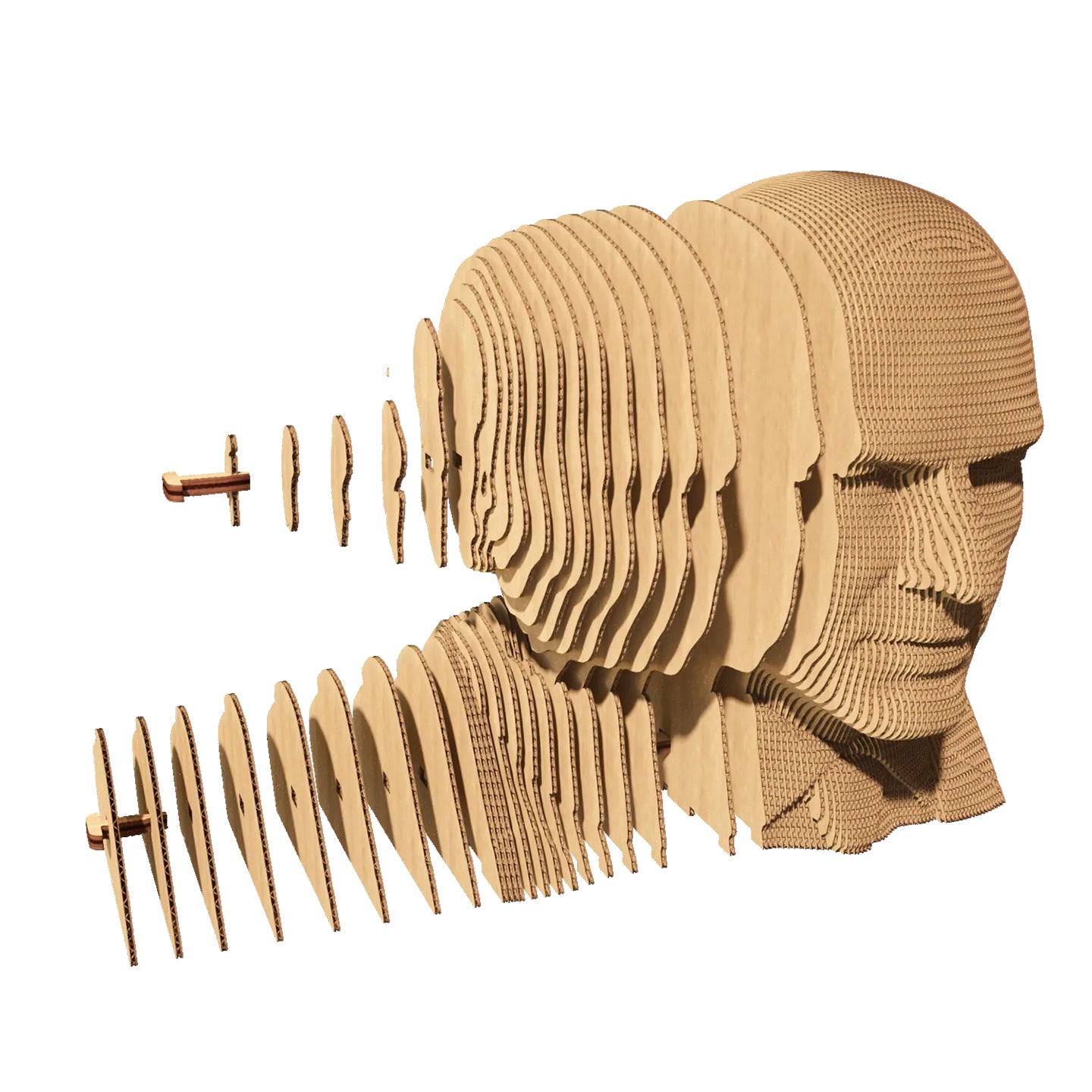 Sculpture en carton de Zidane, vue de face avec détails du visage.