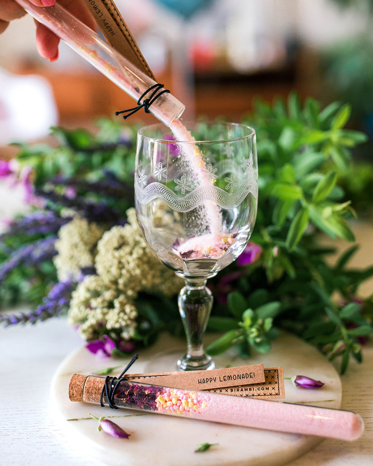 Tube à essai de limonade avec fruits et rose séchée