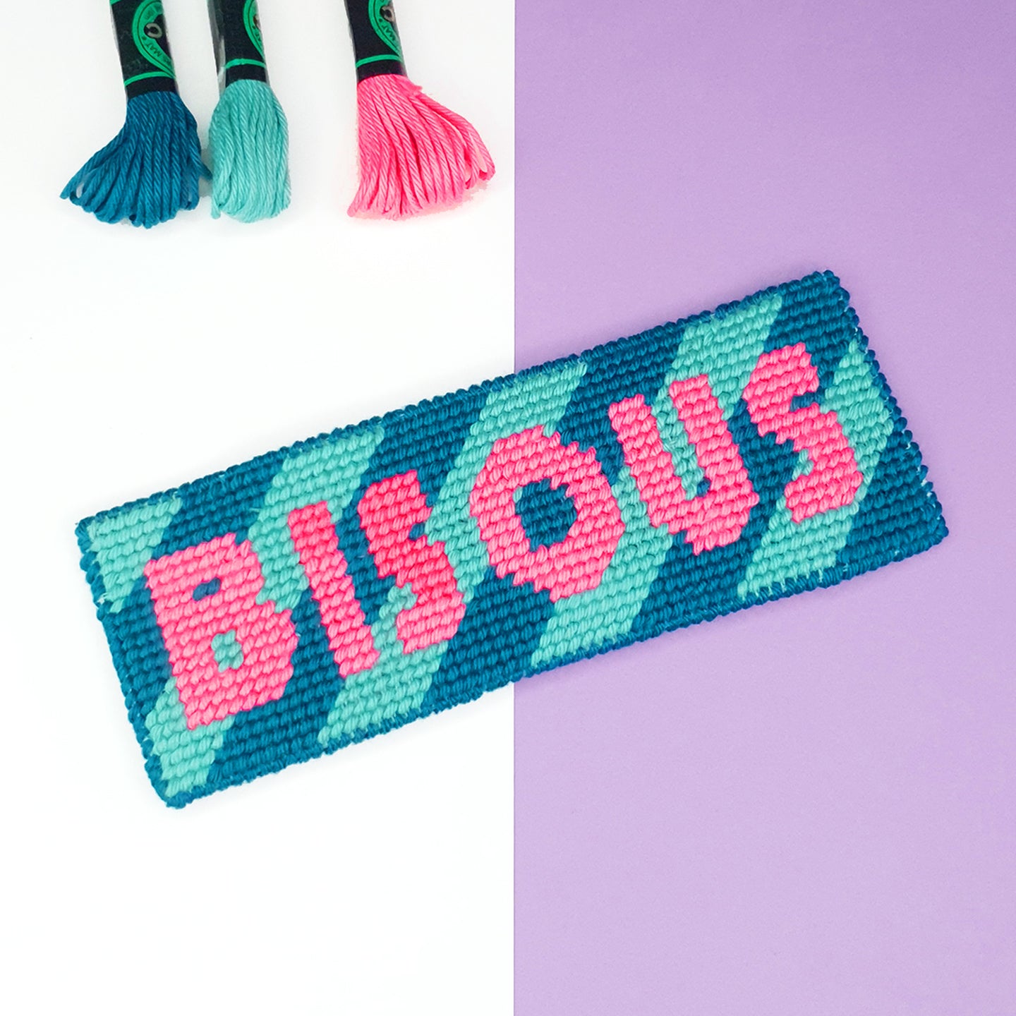 Marque-page à broder avec motif zébré et message 'Bisous