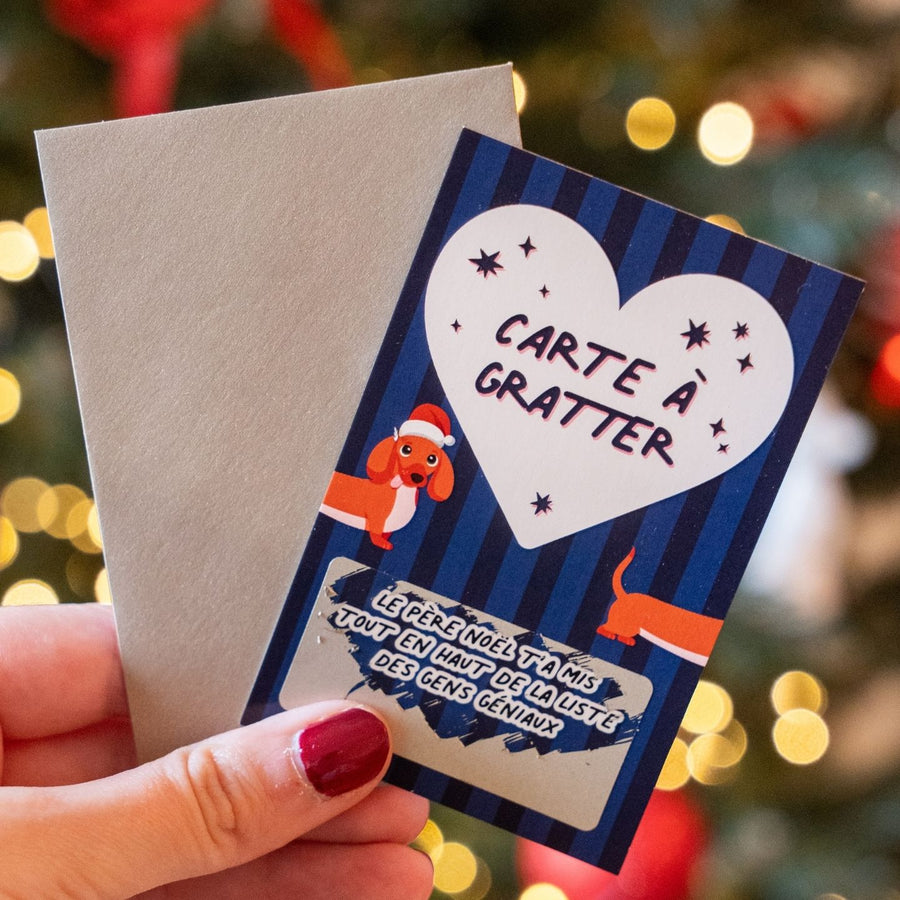 Carte à gratter avec motif de Noël et teckel mignon