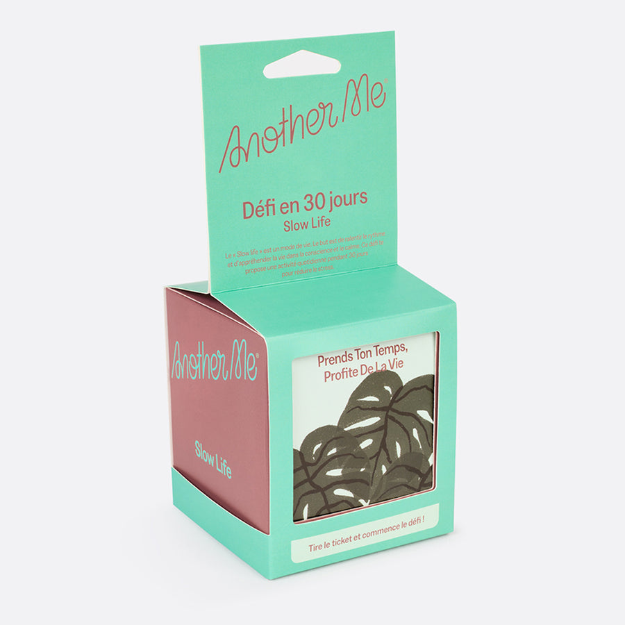 Illustration des défis Slow Life avec tickets colorés.