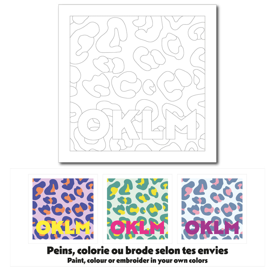 Carte à colorier 'OKLM' avec motifs ludiques à personnaliser