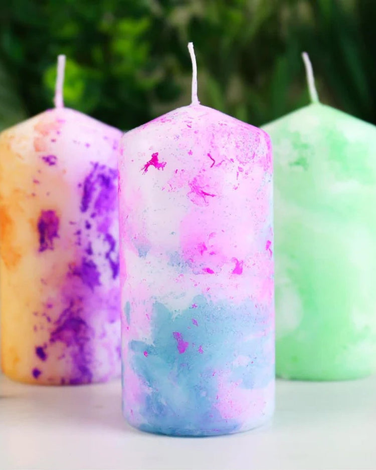Kit de marbrage pour bougie avec couleurs vives et textures variées
