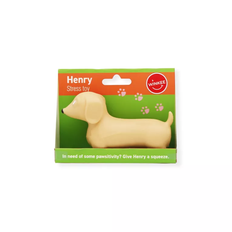 Balle anti-stress teckel Henry vue de côté, texture squishy