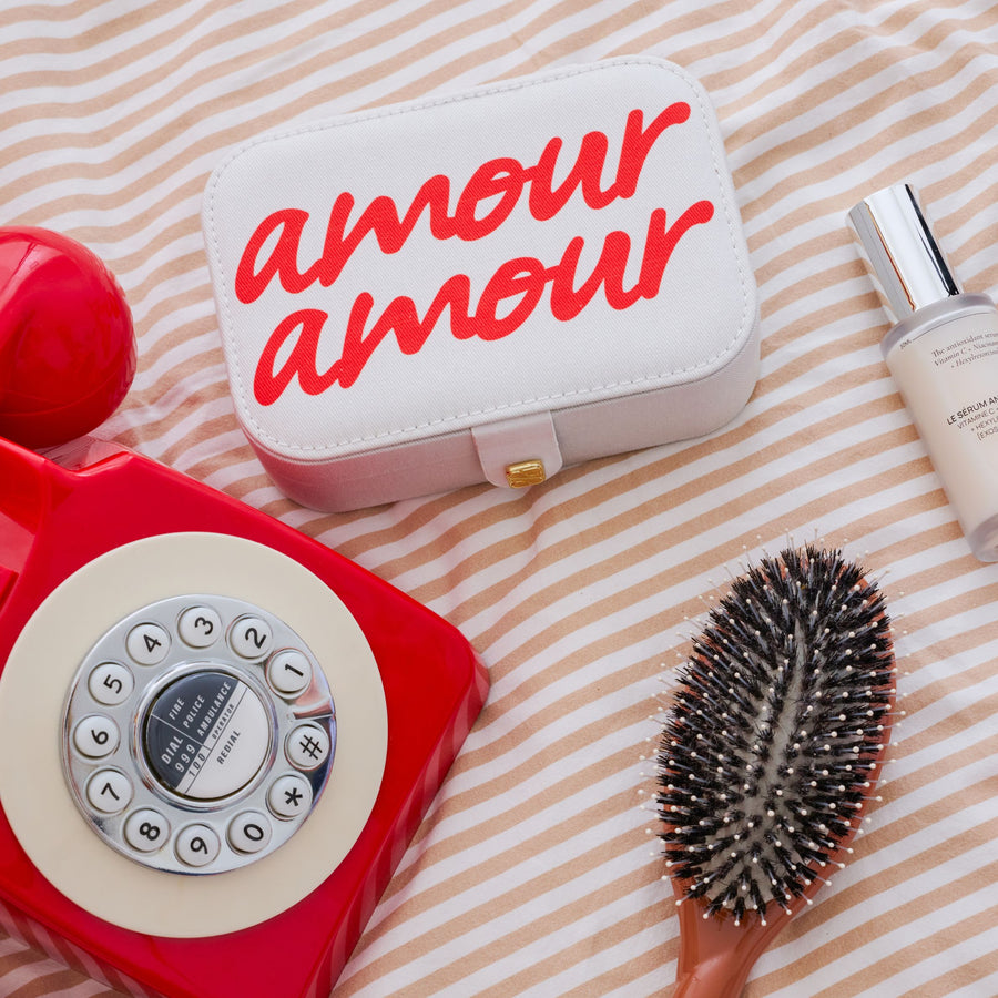 Boîte à bijoux Amour avec miroir et texture douce au toucher