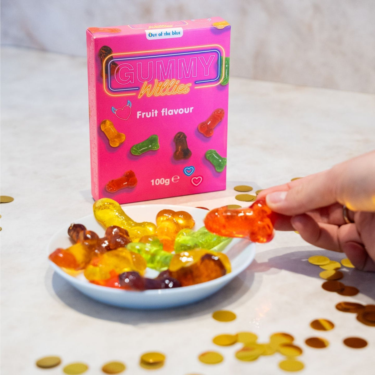 Sac de bonbons en forme de pénis, texture gélifiée et colorée