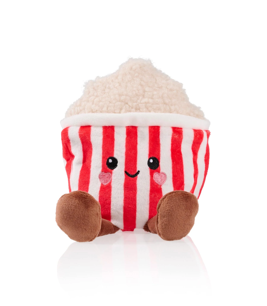 Bouillotte en forme de pot de pop-corn avec texture réaliste.