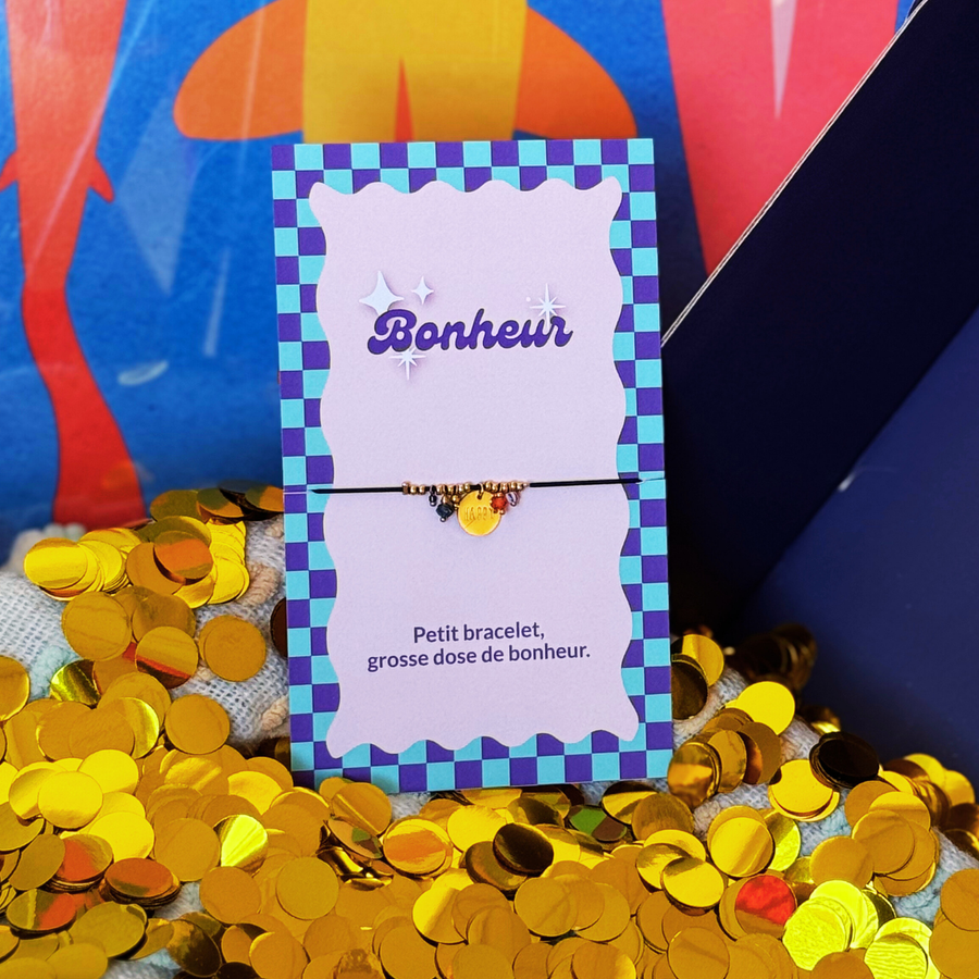 Bracelet Grigri avec médaille 'HAPPY' et perles colorées