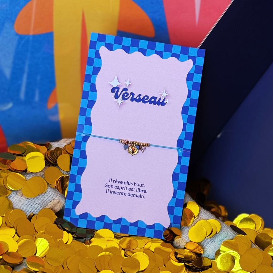 Bracelet Astro Verseau avec perles colorées et cœur doré