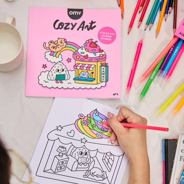 Carnet de coloriage Cozy Art avec motifs kawaii colorés