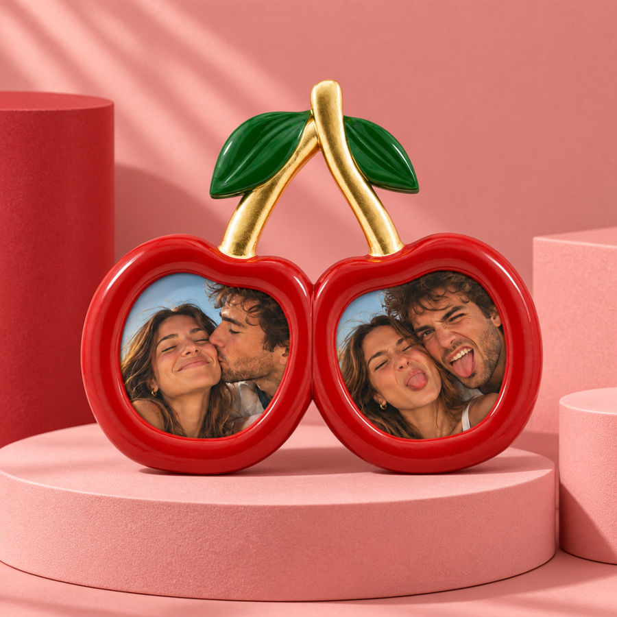Cadre photo en forme de cerise avec texture brillante