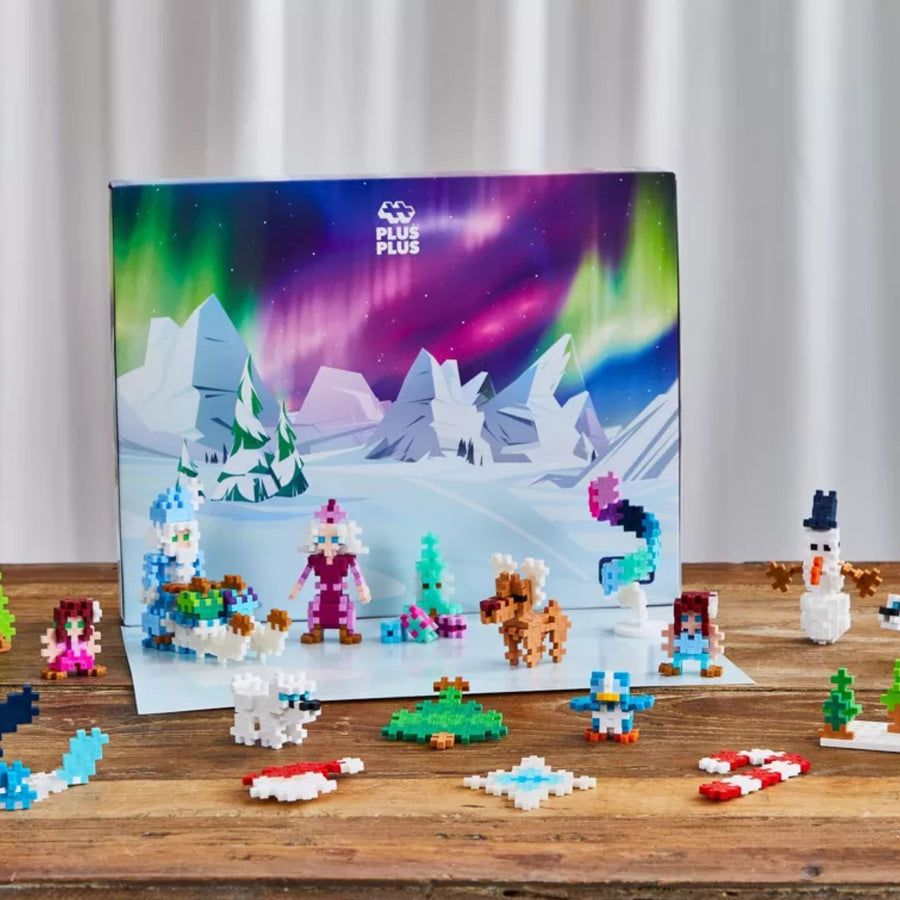 Calendrier de l'Avent Plus-Plus avec pièces colorées en forme de blocs