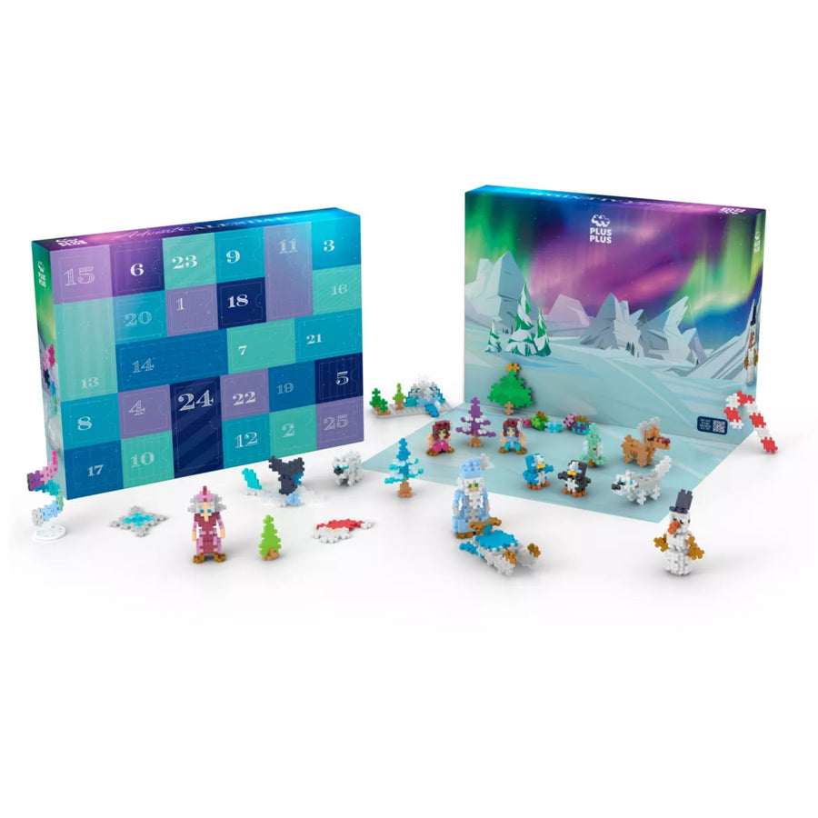 Calendrier de l'Avent Plus-Plus avec pièces colorées en forme de blocs