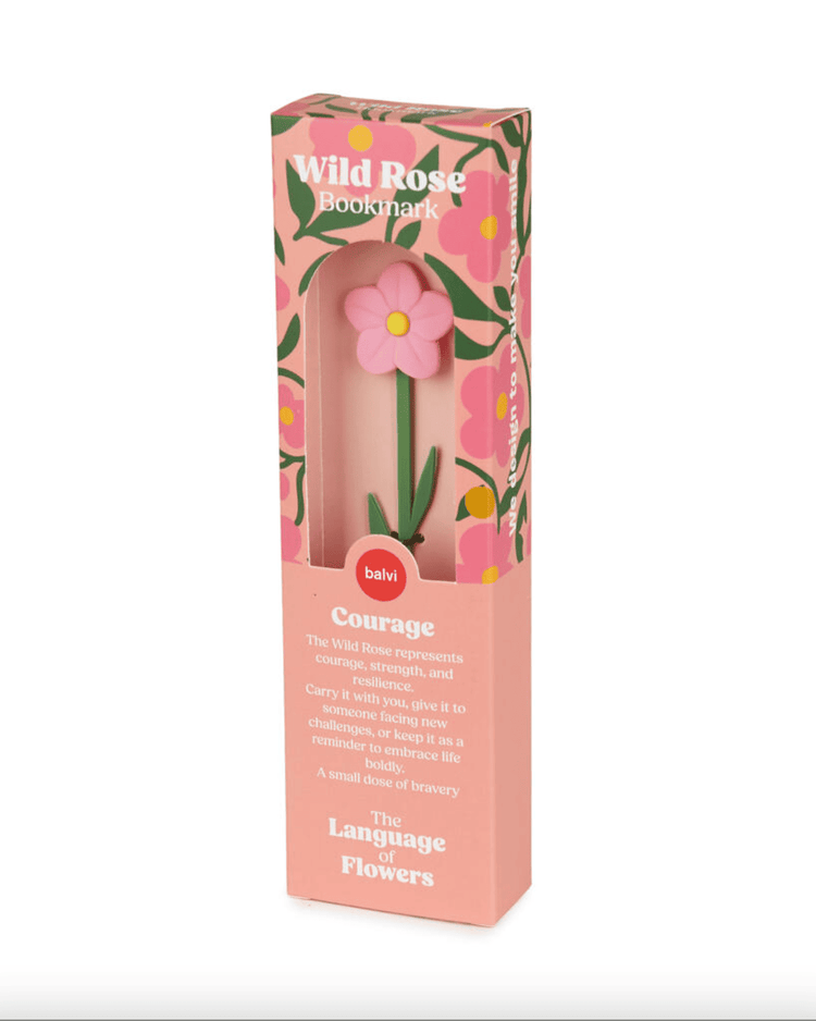 Marque-page avec fleur d'églantine en haut, design délicat