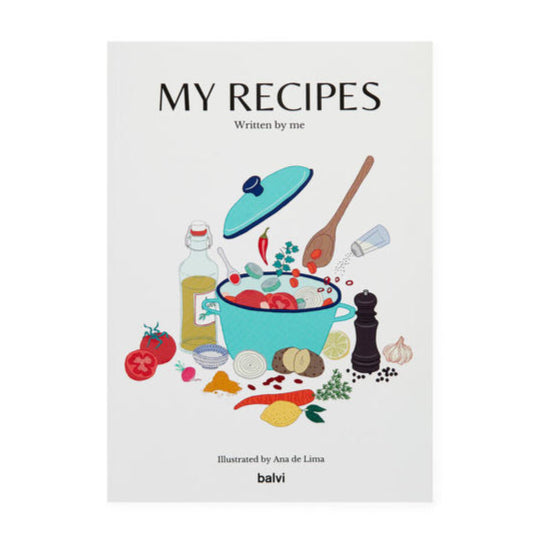 Couverture illustrée du carnet de recettes à compléter