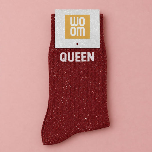 Chaussettes à paillettes avec inscription 'Queen' sur la cheville