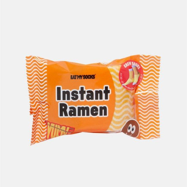 Chaussettes trompe l'oeil Ramen avec motif de nouilles colorées.