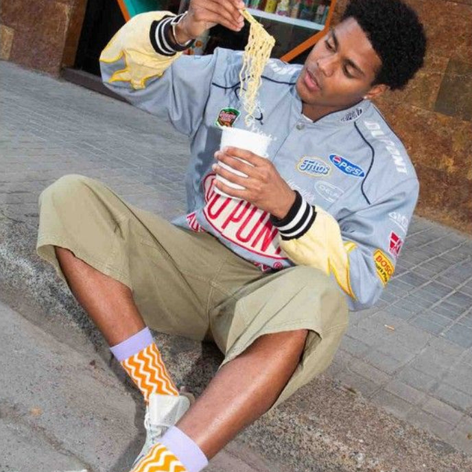 Chaussettes trompe l'oeil Ramen avec motif coloré de nouilles