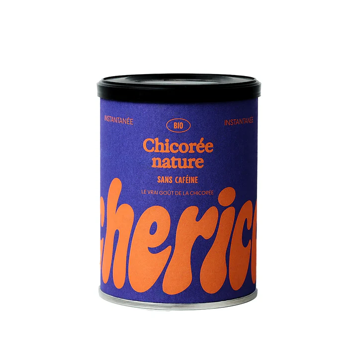 Sachet de chicorée bio avec texture naturelle et étiquette claire.