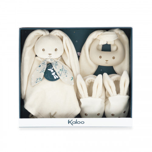Coffret de naissance avec doudou lapin et chaussons doux