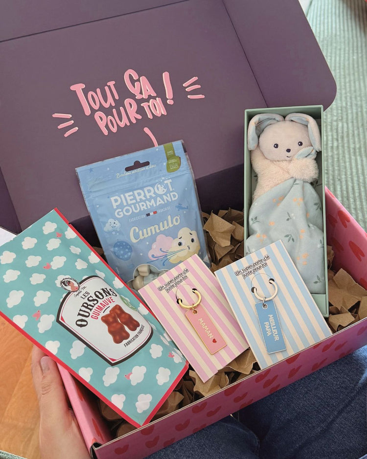 Coffret de naissance avec prénom brodé sur le couvercle