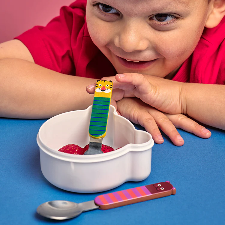 Set de couverts pour enfant avec motifs d'animaux colorés