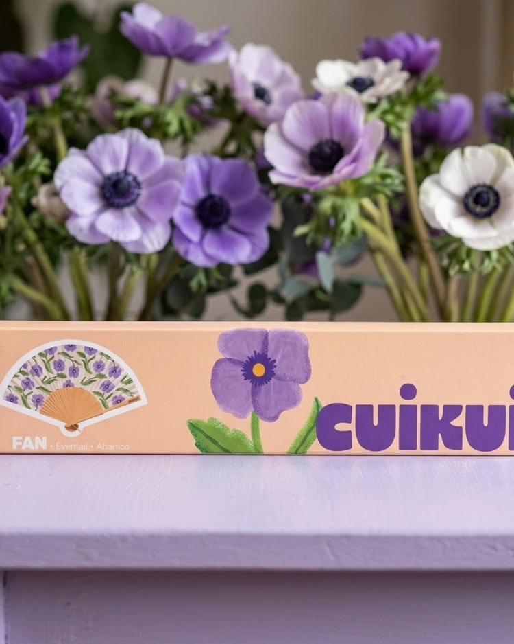 Éventail CUIKUI avec motif d'anémones sur toile résistante