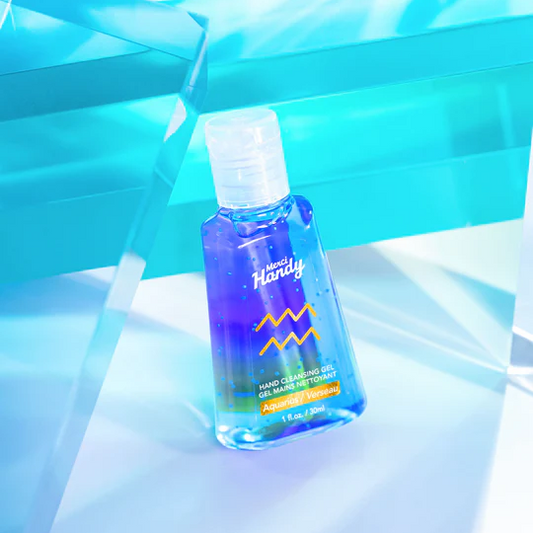 Gel pour les mains Verseau avec motif astrologique distinctif.