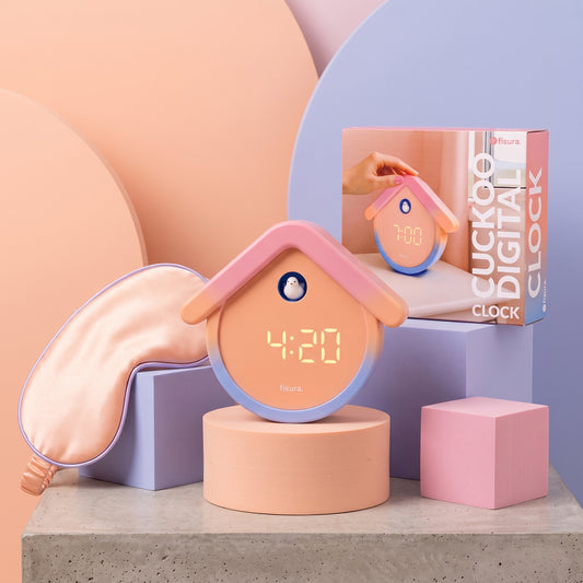 Réveil oiseau avec un design ludique et des couleurs douces