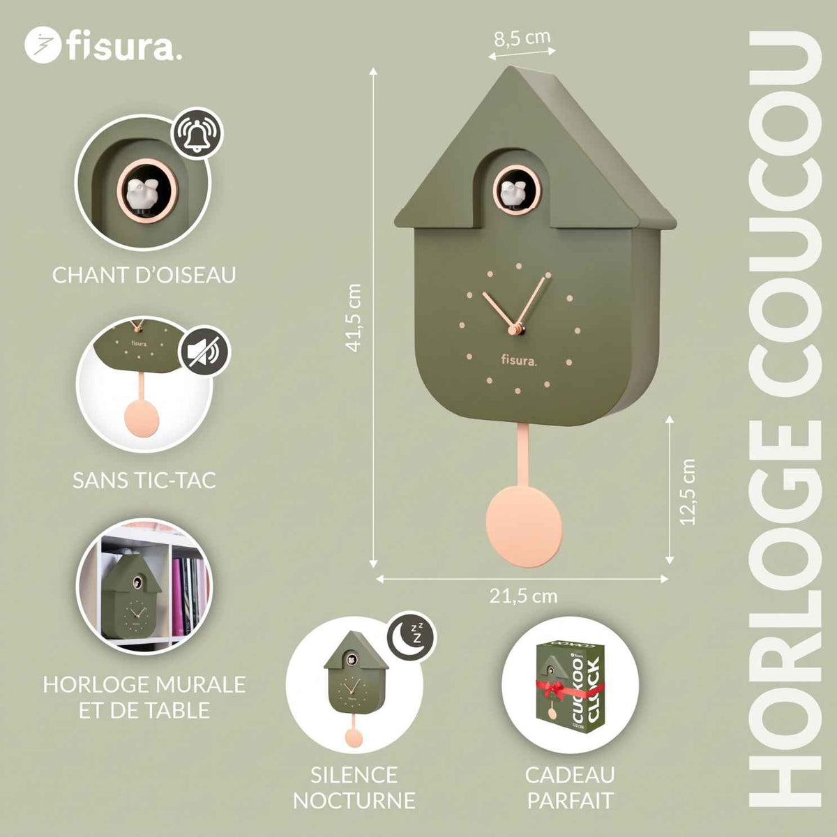 Horloge oiseau Fisura avec design élégant et détails colorés