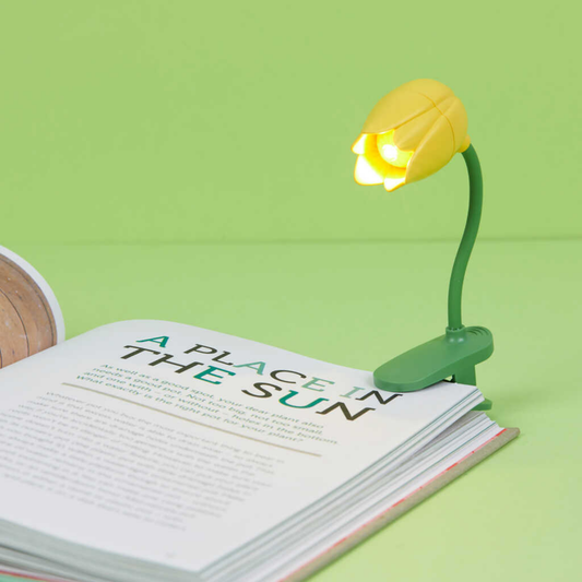 Liseuse tulipe jaune avec clip pour lecture nocturne