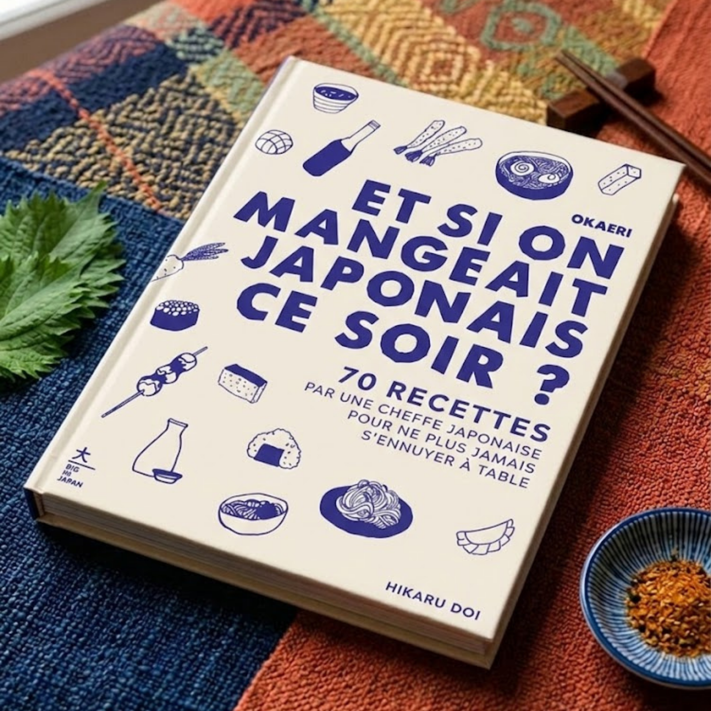 Couverture du livre Okaeri avec des illustrations japonaises